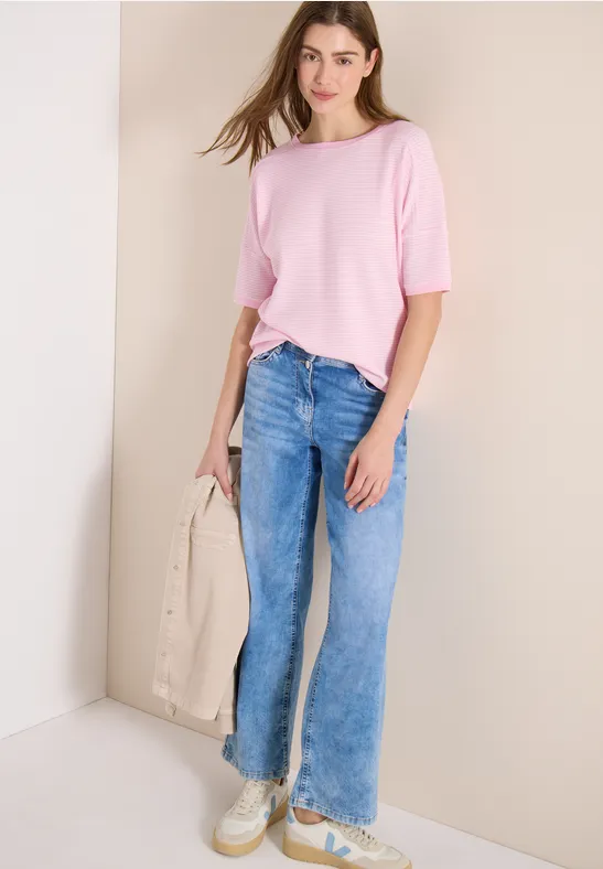 Cecil Damen Shirt mit Boatneck und Struktur in Rosa, Gr: 3XL