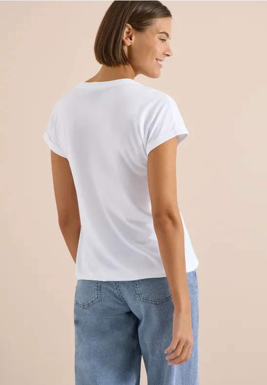 Cecil Damen Kurzarm Shirt im Tunika-Look in Weiß, Gr: L