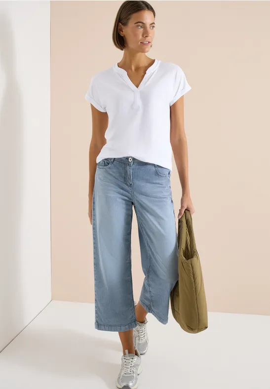 Cecil Damen Kurzarm Shirt im Tunika-Look in Weiß, Gr: L