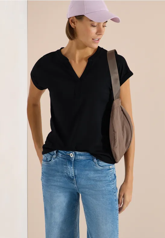 Cecil Damen Kurzarm Shirt im Tunika-Look in Schwarz, Gr: L