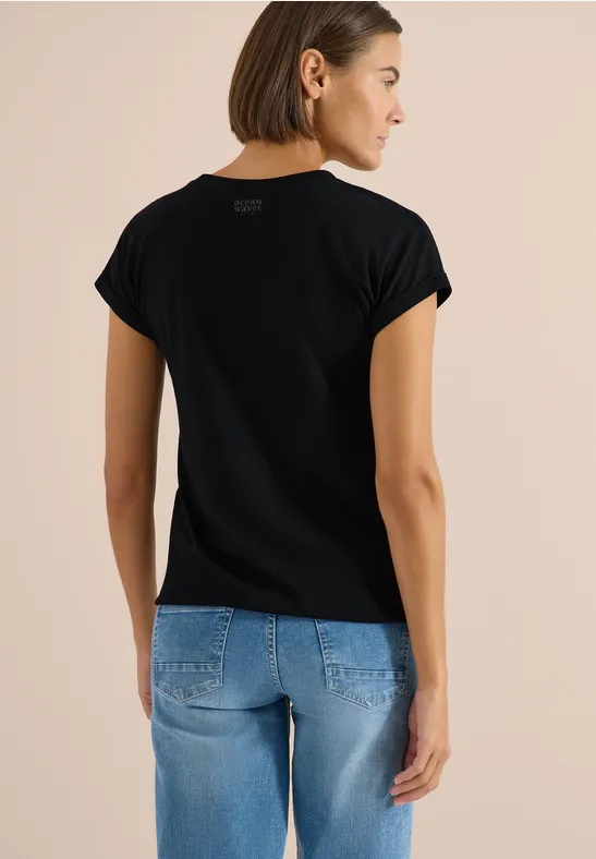 Cecil Damen Kurzarm Shirt im Tunika-Look in Schwarz, Gr: L
