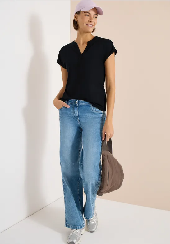 Cecil Damen Kurzarm Shirt im Tunika-Look in Schwarz, Gr: L