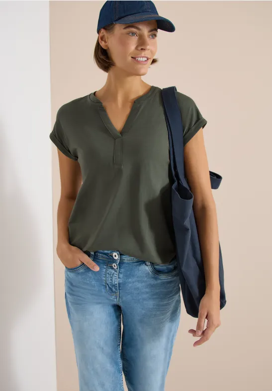 Cecil Damen Kurzarm Shirt im Tunika-Look in Grün, Gr: L