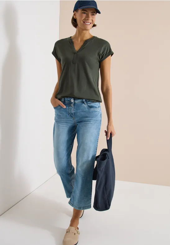 Cecil Damen Kurzarm Shirt im Tunika-Look in Grün, Gr: L