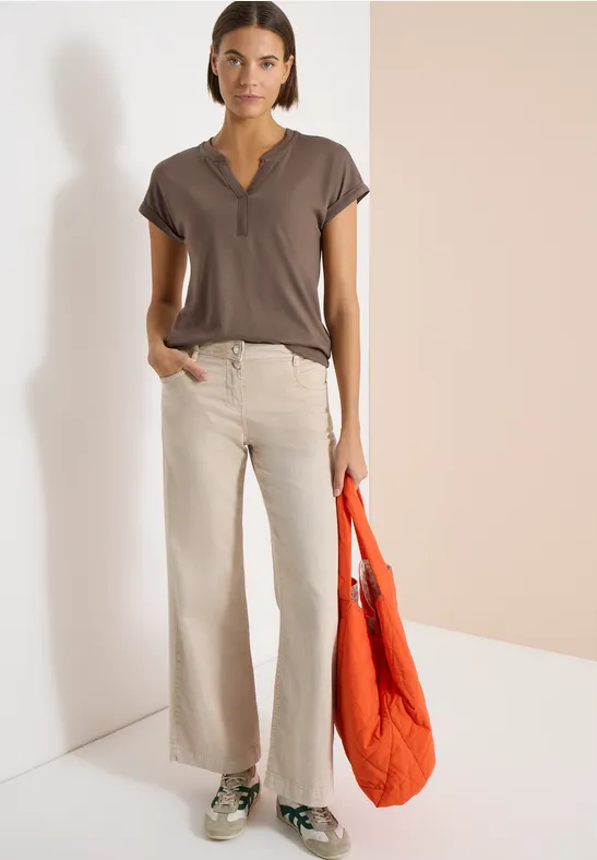 Cecil Damen Kurzarm Shirt im Tunika-Look in Beige, Gr: L