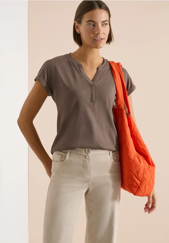 Cecil Damen Kurzarm Shirt im Tunika-Look in Beige, Gr: L