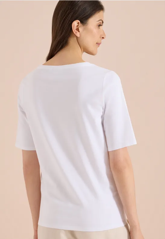 Cecil Damen Basic T-Shirt mit U-Boot-Ausschnitt in Weiß, Gr: 3XL