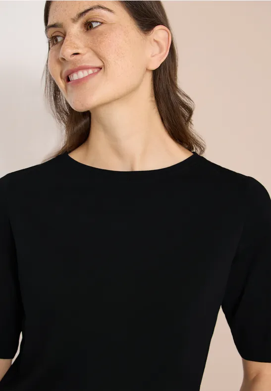 Cecil Damen Basic T-Shirt mit U-Boot-Ausschnitt in Schwarz, Gr: 3XL