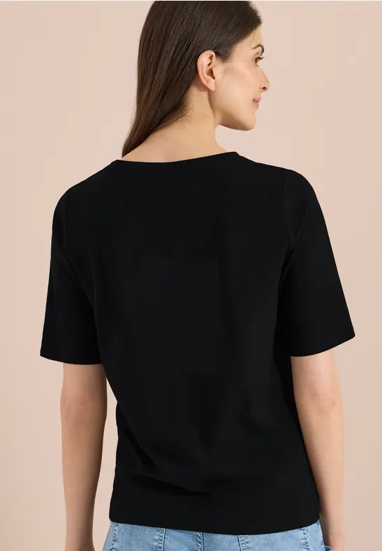 Cecil Damen Basic T-Shirt mit U-Boot-Ausschnitt in Schwarz, Gr: 3XL