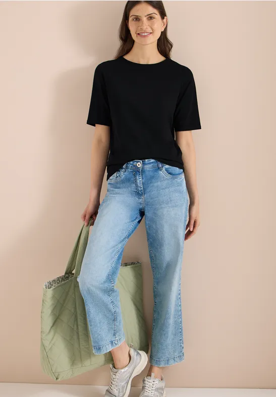 Cecil Damen Basic T-Shirt mit U-Boot-Ausschnitt in Schwarz, Gr: 3XL