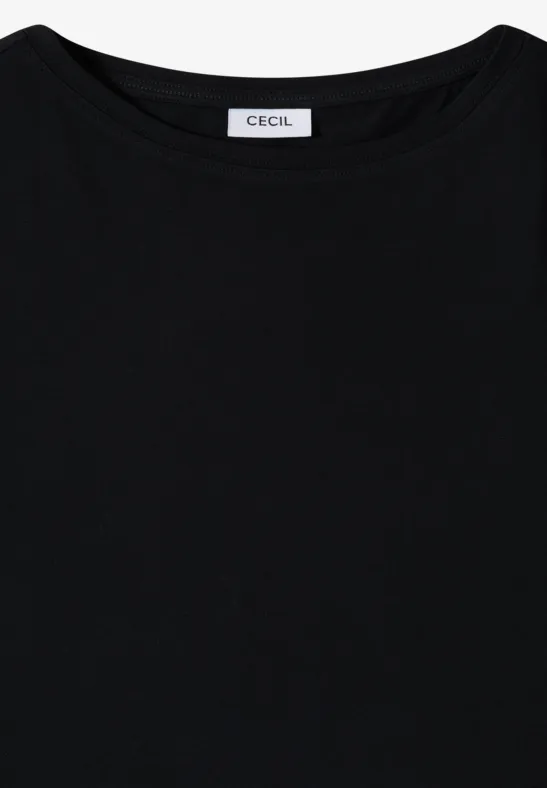 Cecil Damen Basic T-Shirt mit U-Boot-Ausschnitt in Schwarz, Gr: 3XL