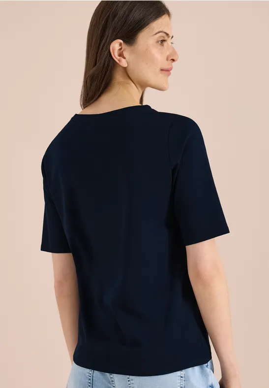 Cecil Damen Basic T-Shirt mit U-Boot-Ausschnitt in Blau, Gr: 3XL