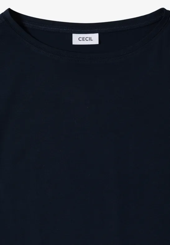 Cecil Damen Basic T-Shirt mit U-Boot-Ausschnitt in Blau, Gr: 3XL