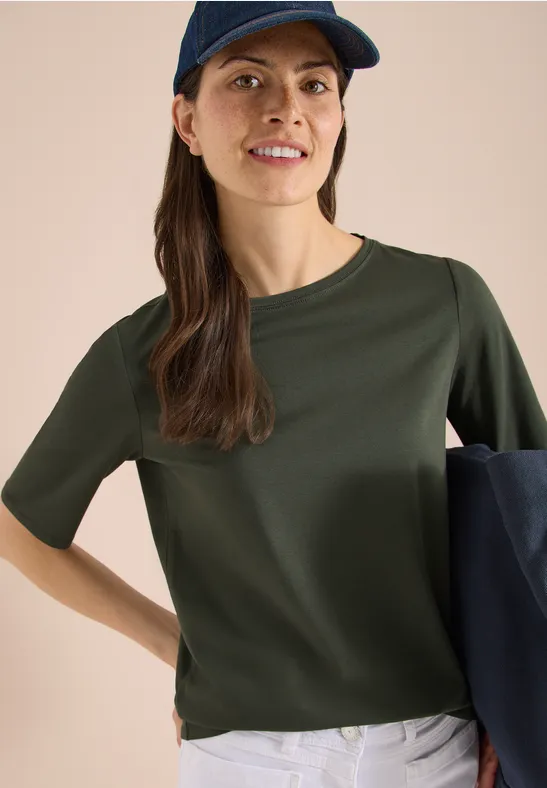 Cecil Damen Basic T-Shirt mit U-Boot-Ausschnitt in Grün, Gr: 3XL