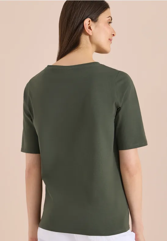 Cecil Damen Basic T-Shirt mit U-Boot-Ausschnitt in Grün, Gr: 3XL