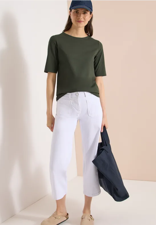 Cecil Damen Basic T-Shirt mit U-Boot-Ausschnitt in Grün, Gr: 3XL
