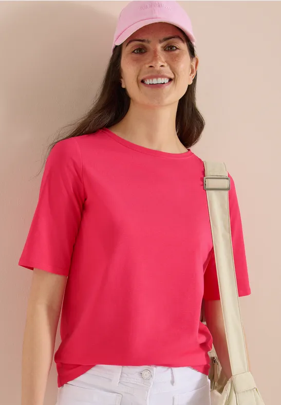 Cecil Damen Basic T-Shirt mit U-Boot-Ausschnitt in Rot, Gr: 3XL