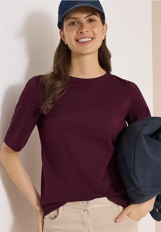 Cecil Damen Basic T-Shirt mit U-Boot-Ausschnitt in Rot, Gr: 3XL