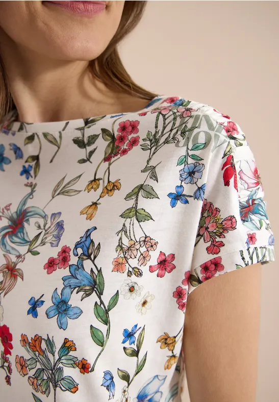 Cecil Damen Kurzarm Shirt mit Boatneck und Raffung in Weiß, Gr: L
