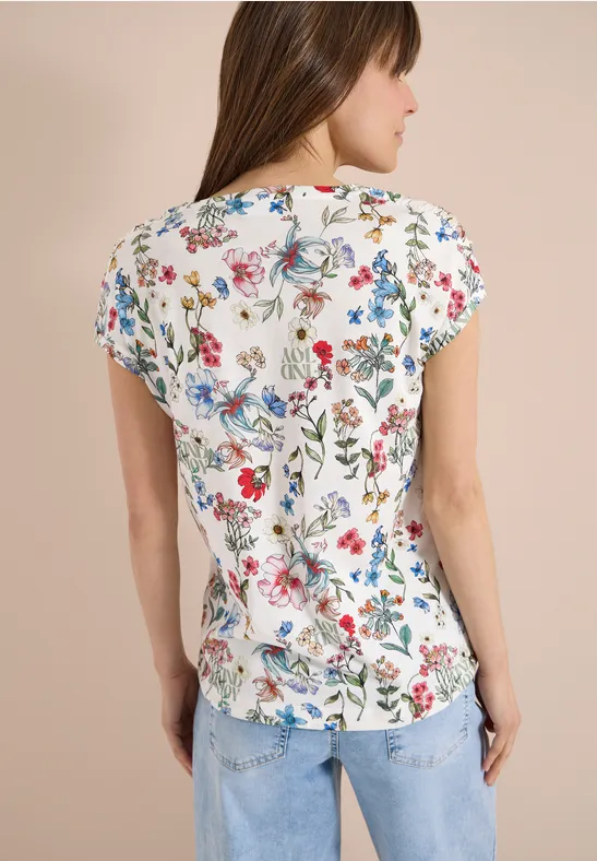 Cecil Damen Kurzarm Shirt mit Boatneck und Raffung in Weiß, Gr: L