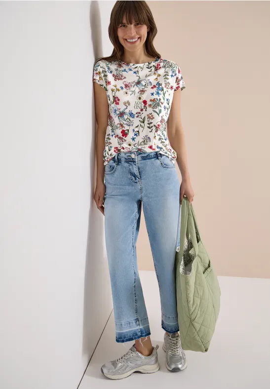 Cecil Damen Kurzarm Shirt mit Boatneck und Raffung in Weiß, Gr: L