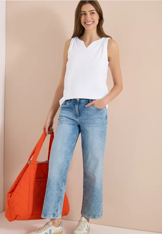 Cecil Damen Top mit Split Neck in Unifarbe in Weiß, Gr: 3XL