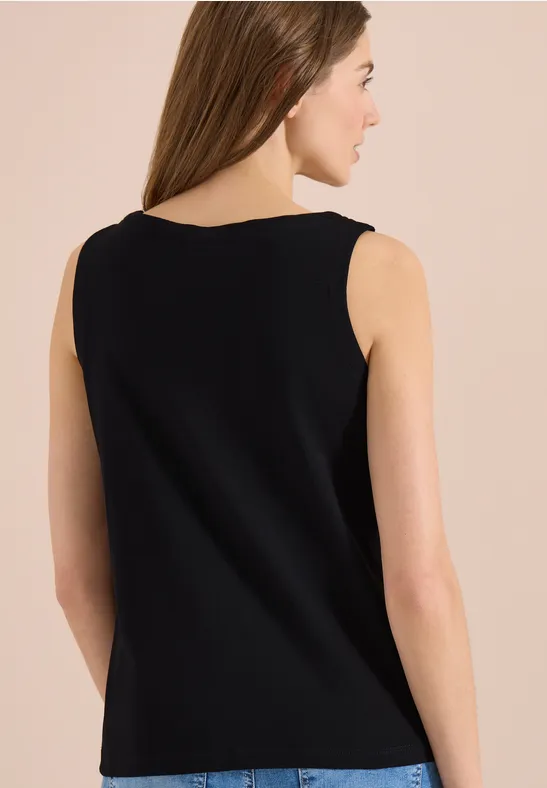Cecil Damen Top mit Split Neck in Unifarbe in Schwarz, Gr: 3XL