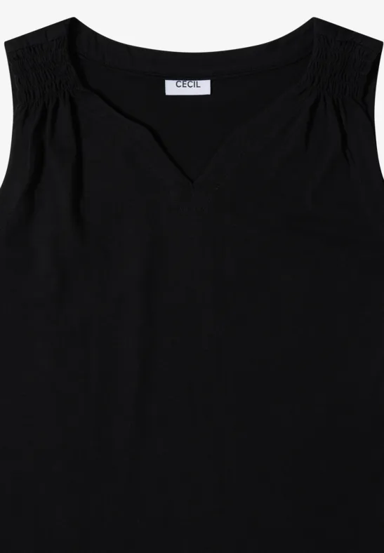 Cecil Damen Top mit Split Neck in Unifarbe in Schwarz, Gr: 3XL
