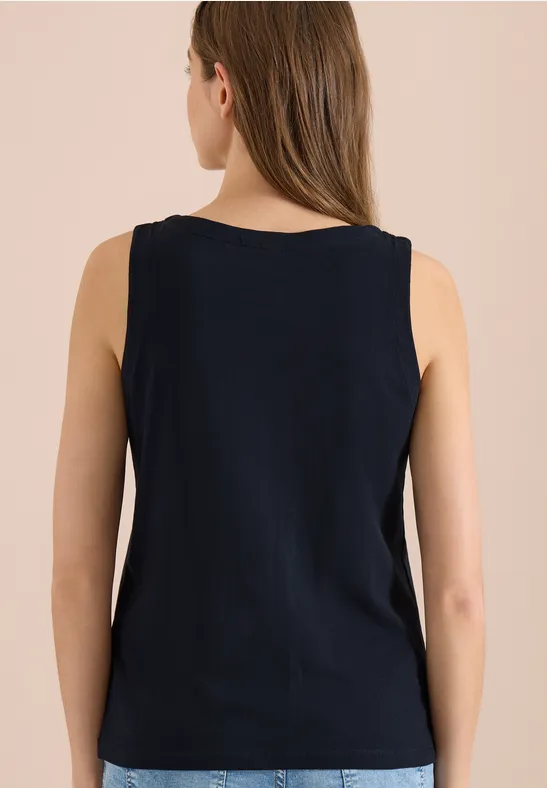 Cecil Damen Top mit Split Neck in Unifarbe in Blau, Gr: 3XL