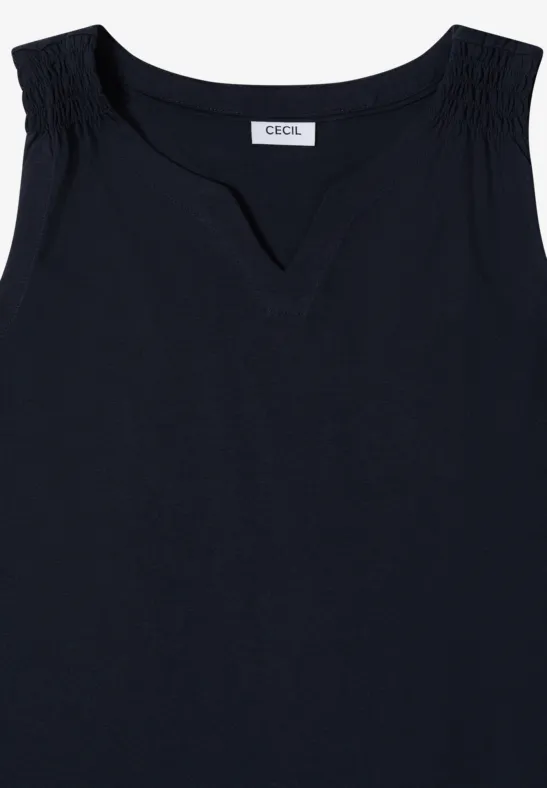 Cecil Damen Top mit Split Neck in Unifarbe in Blau, Gr: 3XL