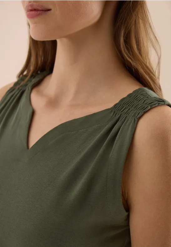 Cecil Damen Top mit Split Neck in Unifarbe in Grün, Gr: 3XL