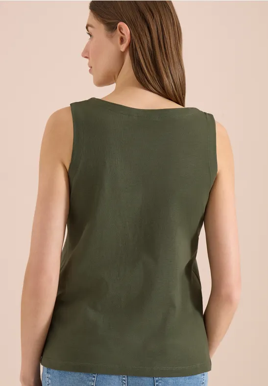 Cecil Damen Top mit Split Neck in Unifarbe in Grün, Gr: 3XL