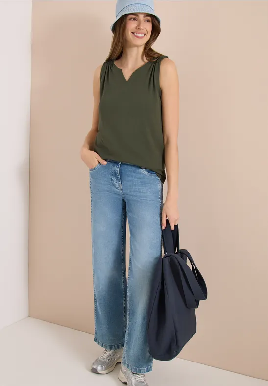 Cecil Damen Top mit Split Neck in Unifarbe in Grün, Gr: 3XL
