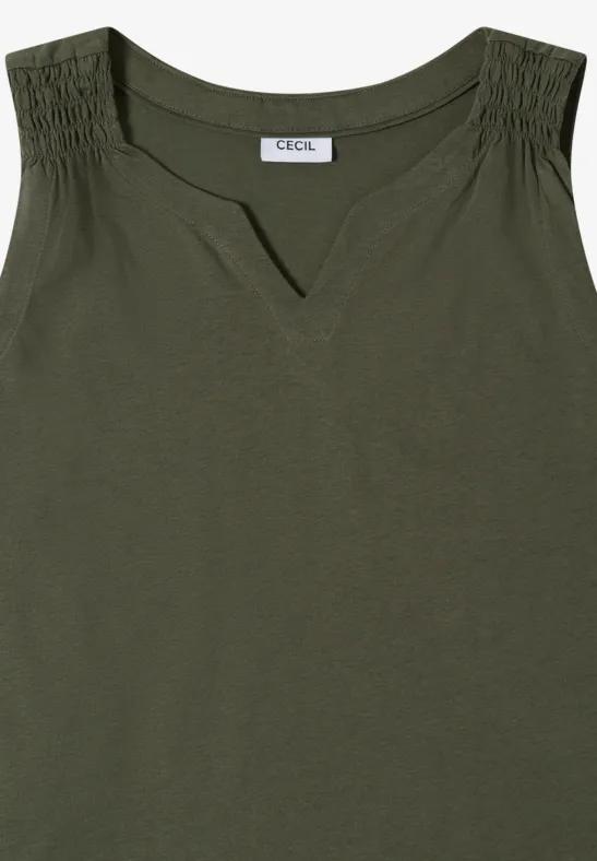 Cecil Damen Top mit Split Neck in Unifarbe in Grün, Gr: 3XL