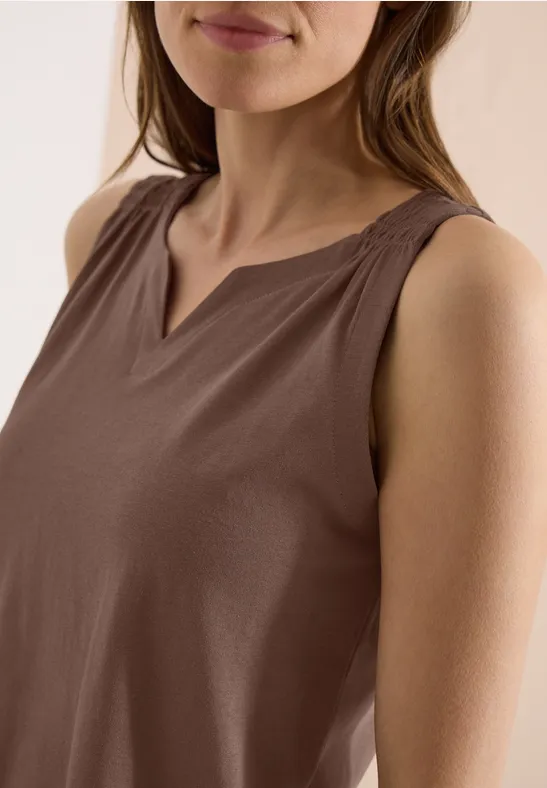Cecil Damen Top mit Split Neck in Unifarbe in Beige, Gr: 3XL