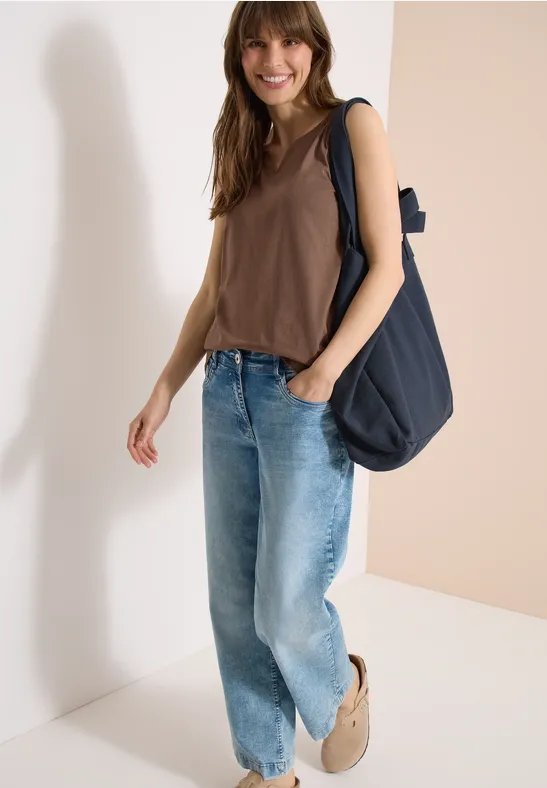 Cecil Damen Top mit Split Neck in Unifarbe in Beige, Gr: 3XL