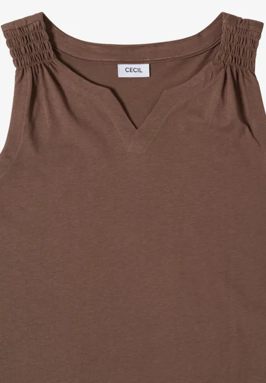Cecil Damen Top mit Split Neck in Unifarbe in Beige, Gr: 3XL