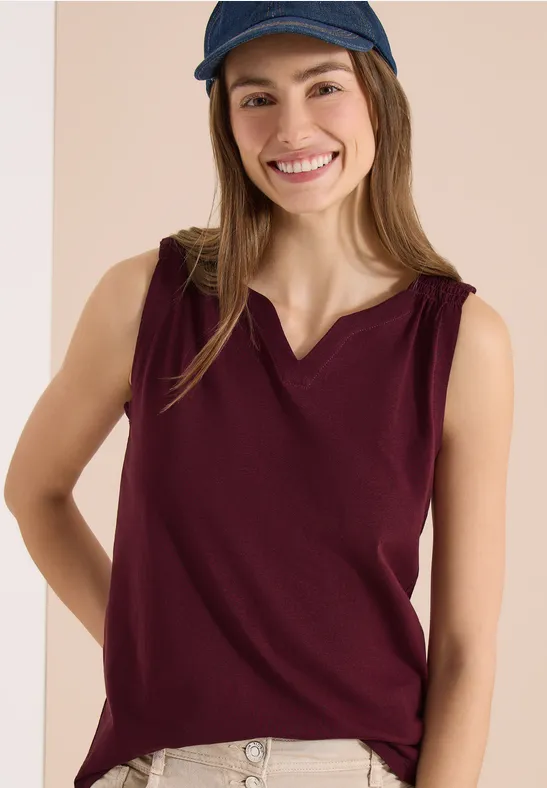 Cecil Damen Top mit Split Neck in Unifarbe in Rot, Gr: 3XL