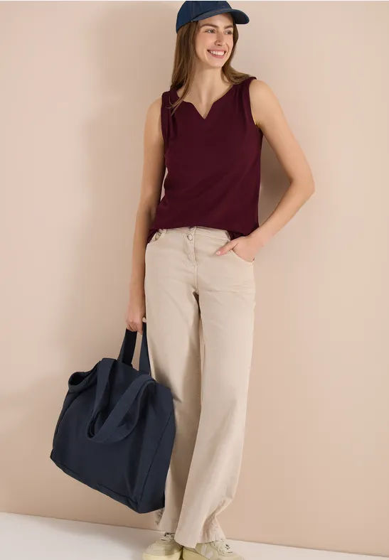 Cecil Damen Top mit Split Neck in Unifarbe in Rot, Gr: 3XL