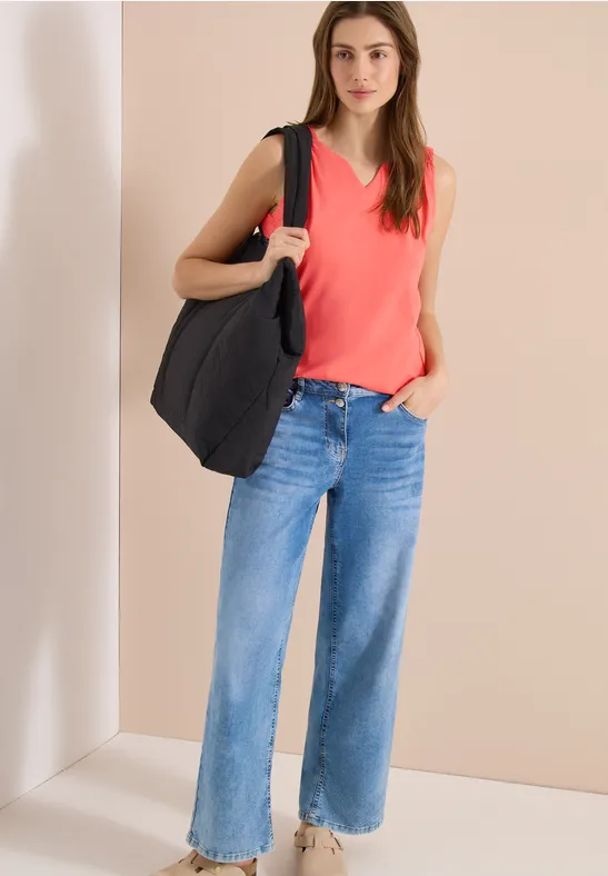 Cecil Damen Top mit Split Neck in Unifarbe in Orange, Gr: 3XL