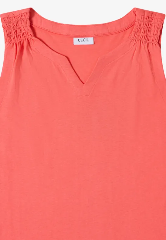 Cecil Damen Top mit Split Neck in Unifarbe in Orange, Gr: 3XL