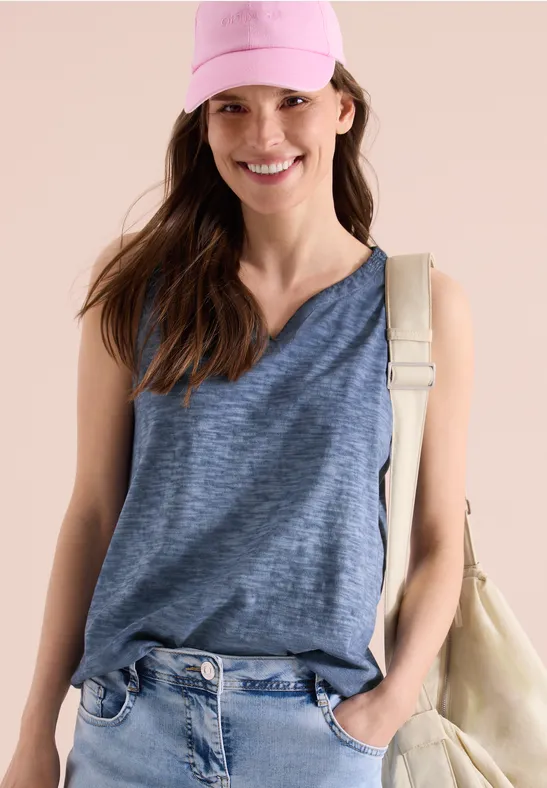 Cecil Damen Top aus Jersey im Garment Dye Look in Blau, Gr: 3XL