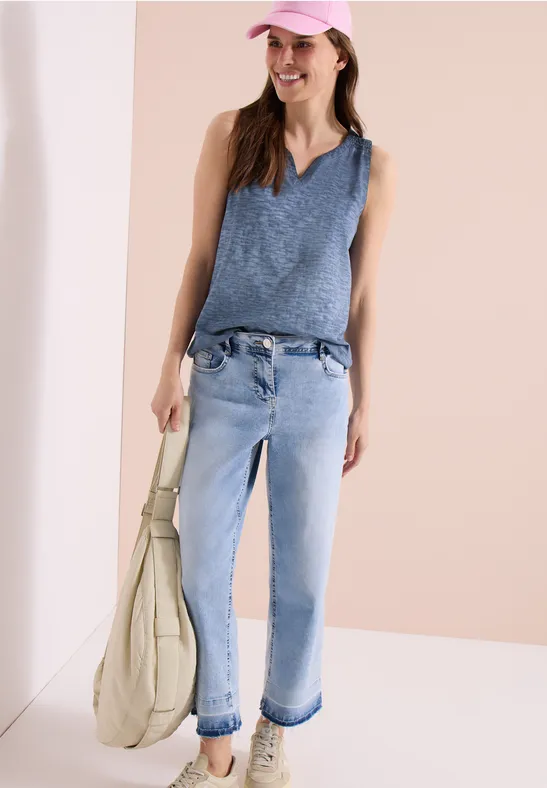 Cecil Damen Top aus Jersey im Garment Dye Look in Blau, Gr: 3XL