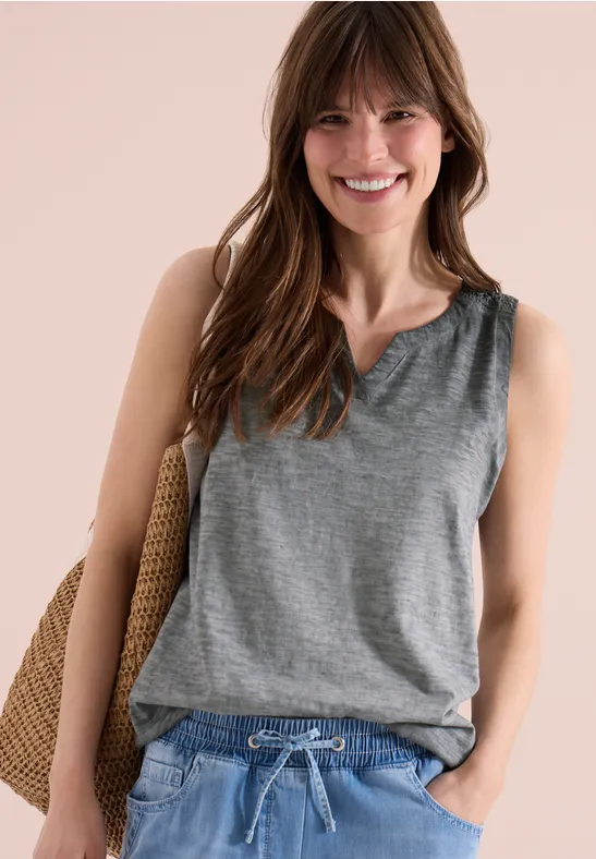 Cecil Damen Top aus Jersey im Garment Dye Look in Grau, Gr: 3XL