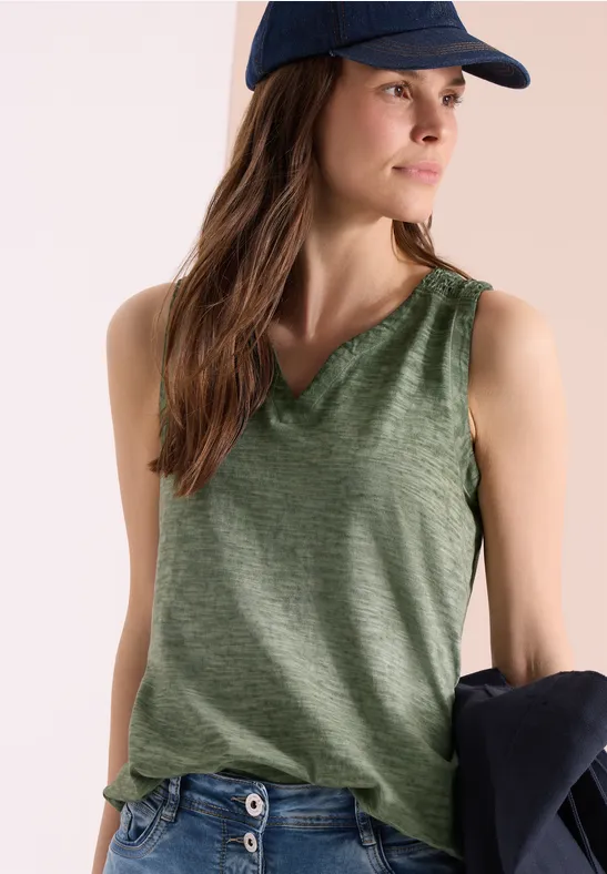 Cecil Damen Top aus Jersey im Garment Dye Look in Grün, Gr: 3XL