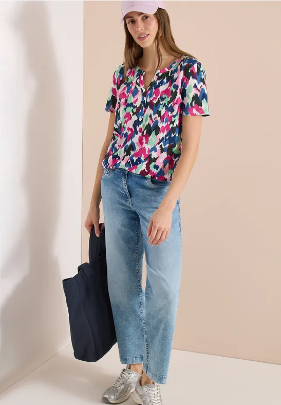 Cecil Damen Shirt mit Split Neck im Tunika-Look in Grün, Gr: 3XL
