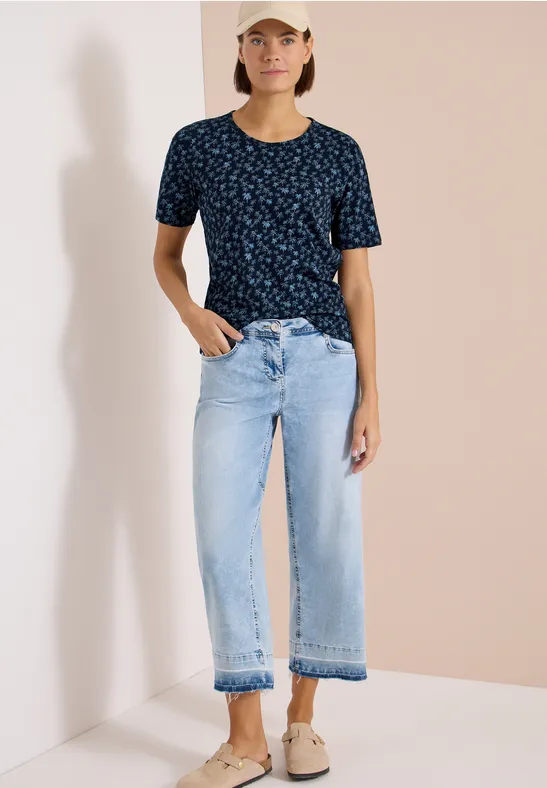 Cecil Damen T-Shirt mit Rundhals und Palmenprint in Blau, Gr: 3XL