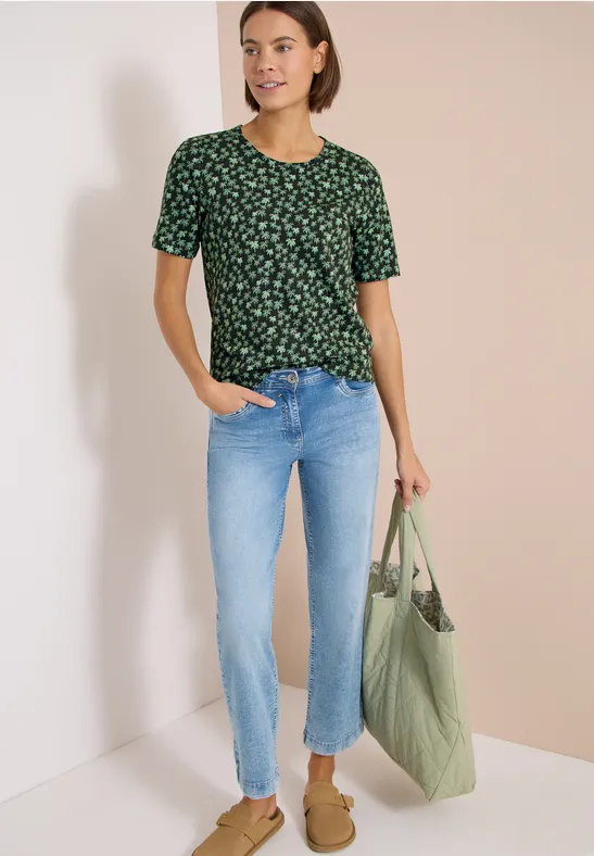 Cecil Damen T-Shirt mit Rundhals und Palmenprint in Grün, Gr: 3XL