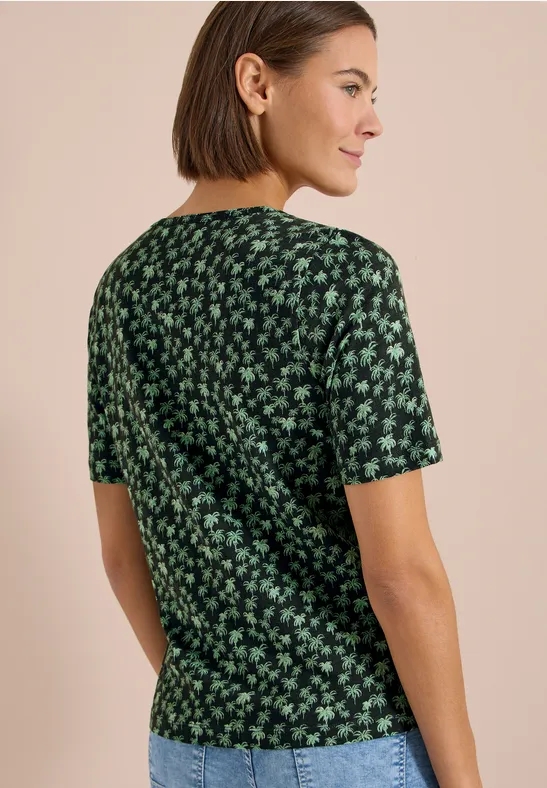 Cecil Damen T-Shirt mit Rundhals und Palmenprint in Grün, Gr: 3XL