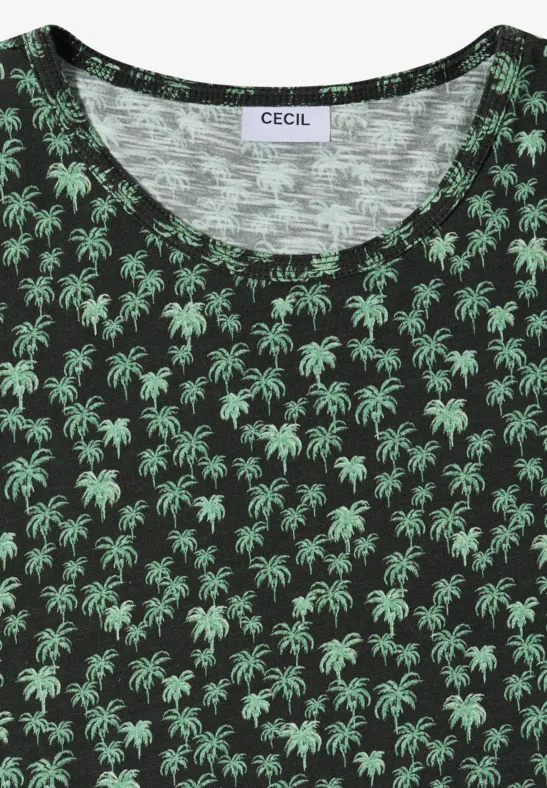 Cecil Damen T-Shirt mit Rundhals und Palmenprint in Grün, Gr: 3XL